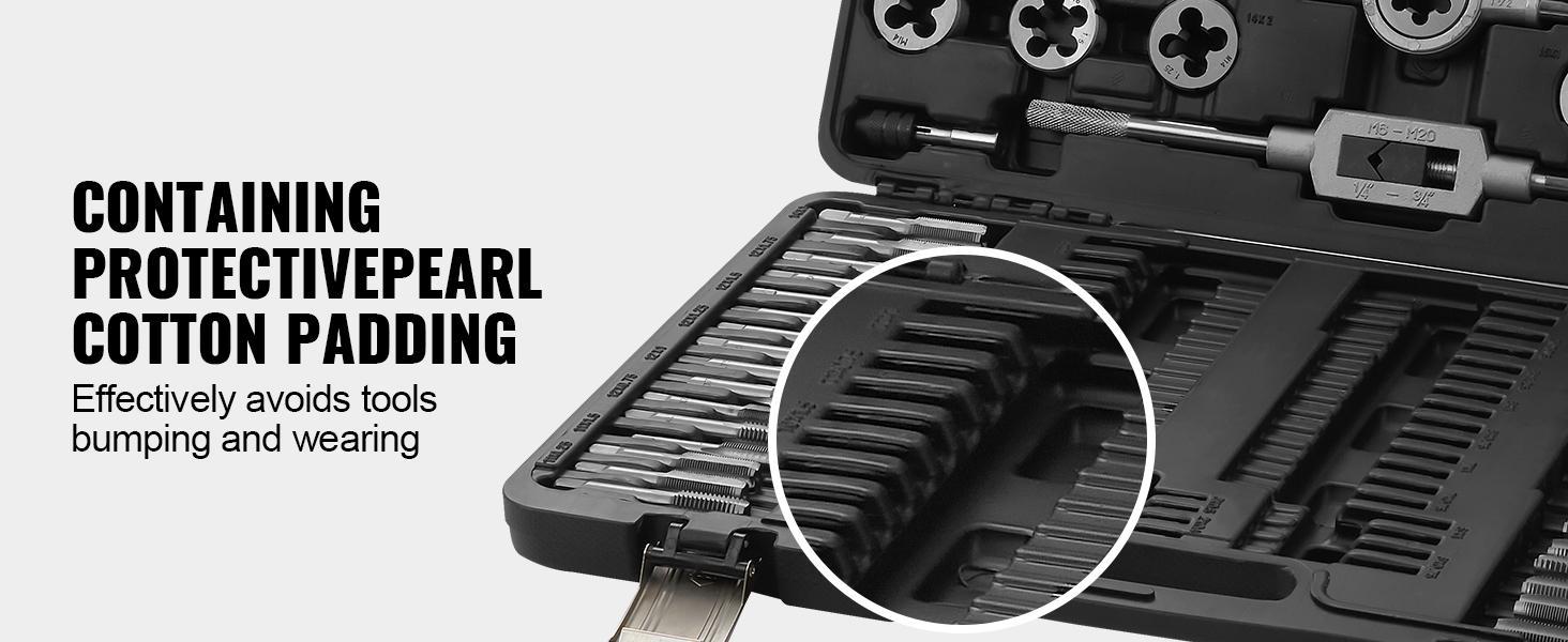 VEVOR 110-Piece Metric Tap and Die Tool Kit, M2-M18 CNC Machined Bearing Steel Hardware Work Tools, 2 Tap Wrenches, M10x1.25 Compatibility, for Mechanics, DIY Maintenance, Thread Cutting/Repair, Storage Case, Hand Tools