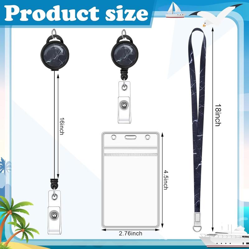 2 Pieces Cruise Lanyard for Ship Cards Marble Lanyards with Retractable Badge Reels Waterproof ID Badge Holder Cruise Essentials Accessories