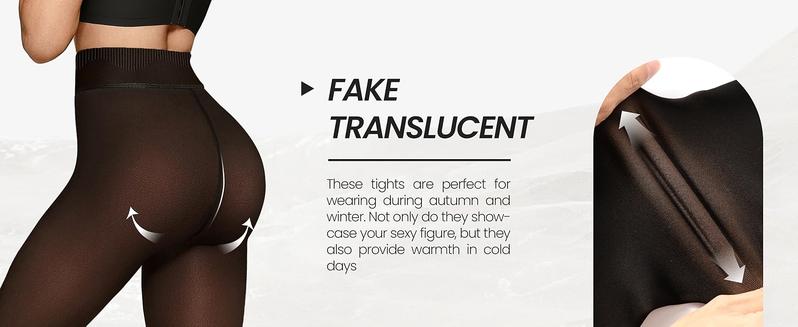 OEAK Women Fleece Lined Leggings Sheer Fake Translucent Pantyhose Thermal High Waisted Footed Opaque Tights