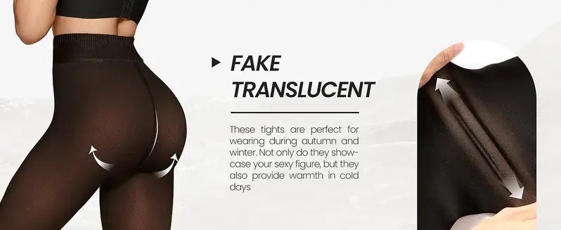 OEAK Women Fleece Lined Leggings Sheer Fake Translucent Pantyhose Thermal High Waisted Footed Opaque Tights