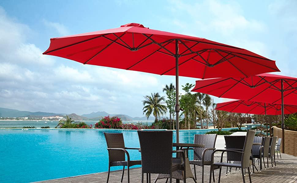 AECOJOY [No Base] 4.5m Garden Umbrella Double-Sided Patio Beach Umbrella with Crank Air Vents,12-Rib Rust-Free Powder Coated Steel,Waterproof &Anti-UV Outdoor Modern Design Aesthetic Lounge