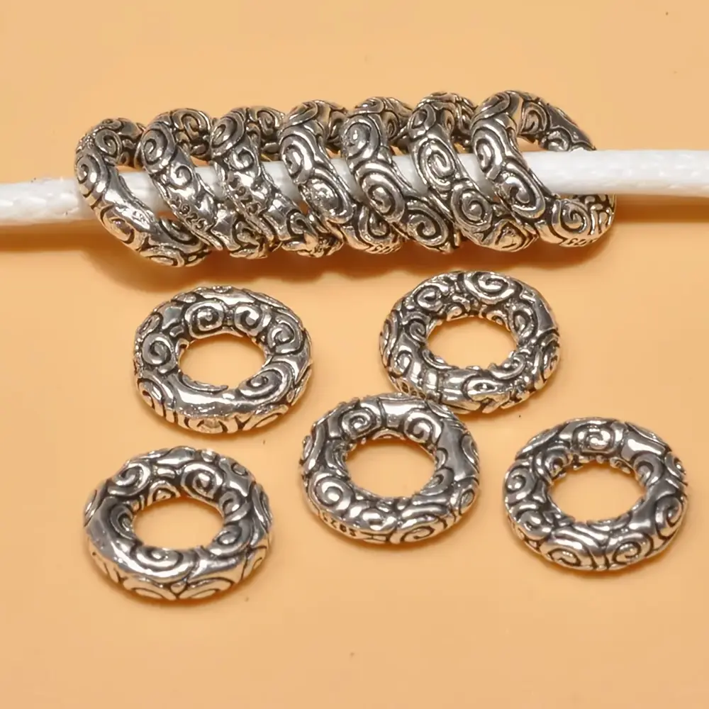 Silvery Alloy Large Hole Hand-Carved Spacer Loose Beads - for DIY Jewelry, Beaded Necklace DIY, Bracelet Necklace Decoration Items (30/50/70pcs Multiple Packs)