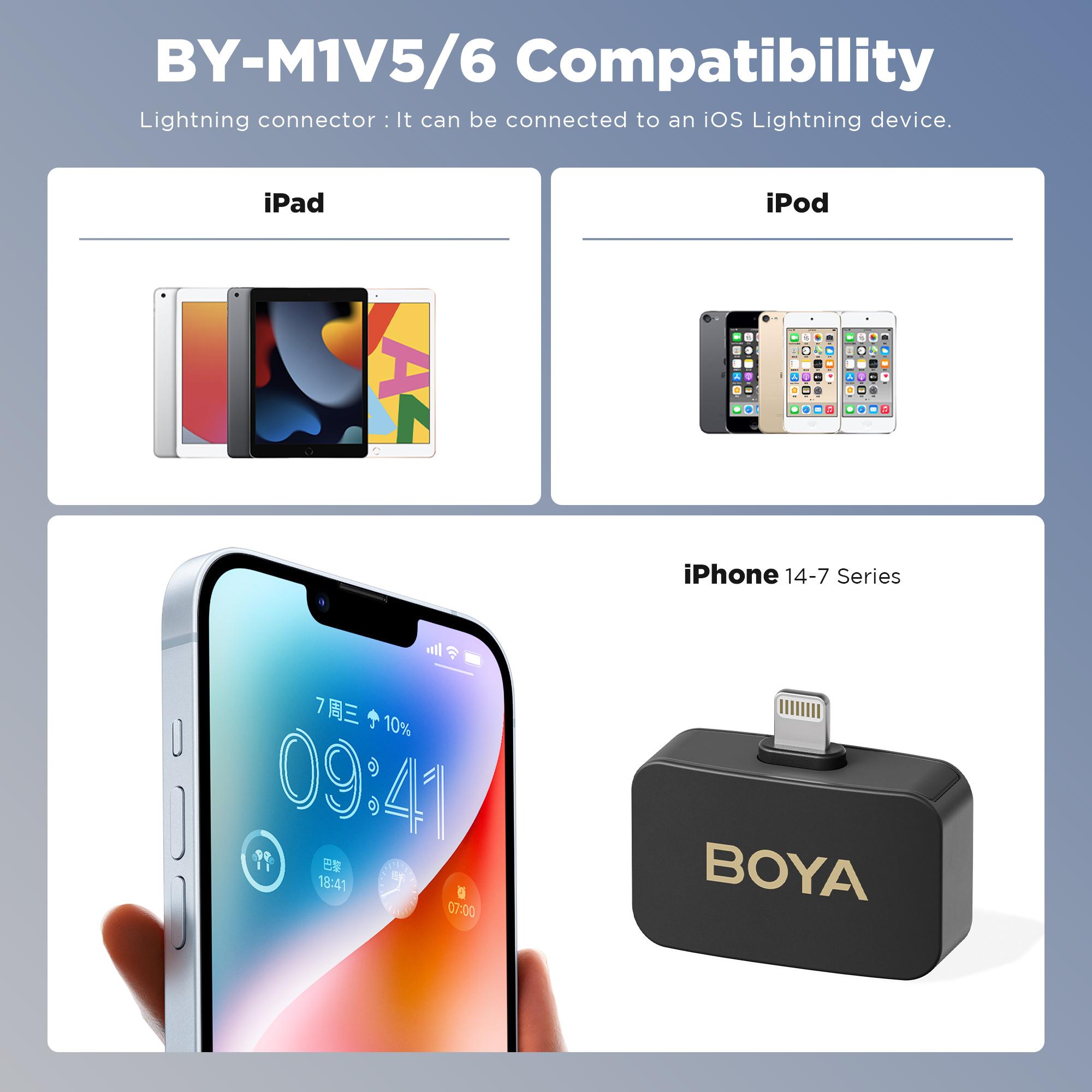 BOYA BY-M1V Wireless Lavalier Microphone Active Noise Cancelling Mini Lavalier for iPhone iPad USB-C Android Phone Camera Laptop
