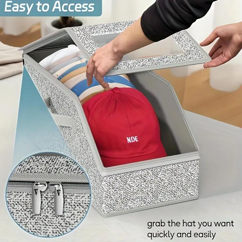 Stackable Hat Storage Boxes for Baseball Caps Holds Up to 24 Hats Durable Cardboard Box for Men Classic Style Wardrobe Organizer with Clear Window Lid