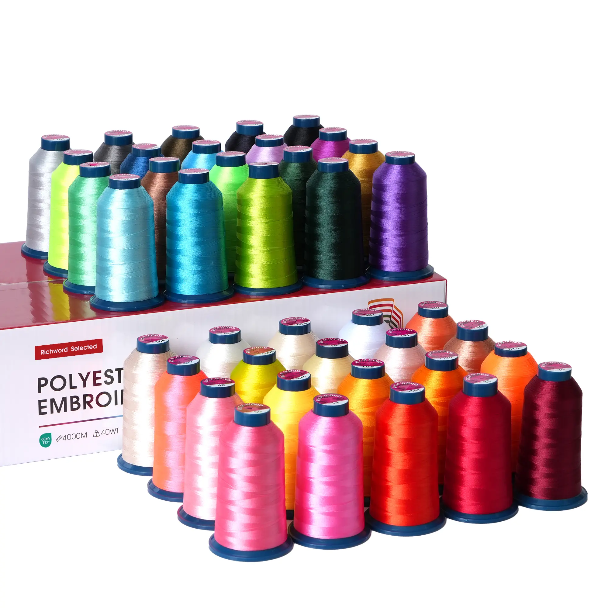 PooLin Richword Embroidery Polyester Color Thread Spools, 40wt 108D/2, 4000m 40 Colors, Colorfast Dye, Consistent Tension, Exceptional Durability, for All Skill Levels, Sewing Threads for Sewing & Embroidery Machines