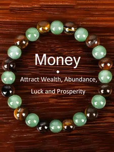 1pc Money Attraction Bracelet, Tiger Eye Green Aventurine Natural Bracelet, Luxury Jewelry Bracelet, Blue Friendship Beaded Jewelry, Protection Bracelet, Encouragement Gift, Fashion Artificial Bracelet, Colorblock Beaded Crystal Bracelet