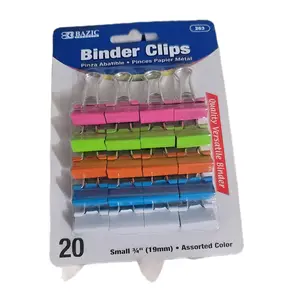 Bazic Binder Clips Pack of 2 Small 3/4" Assorted Colors Quality Versatile Metal Clips for Office and School Use clip