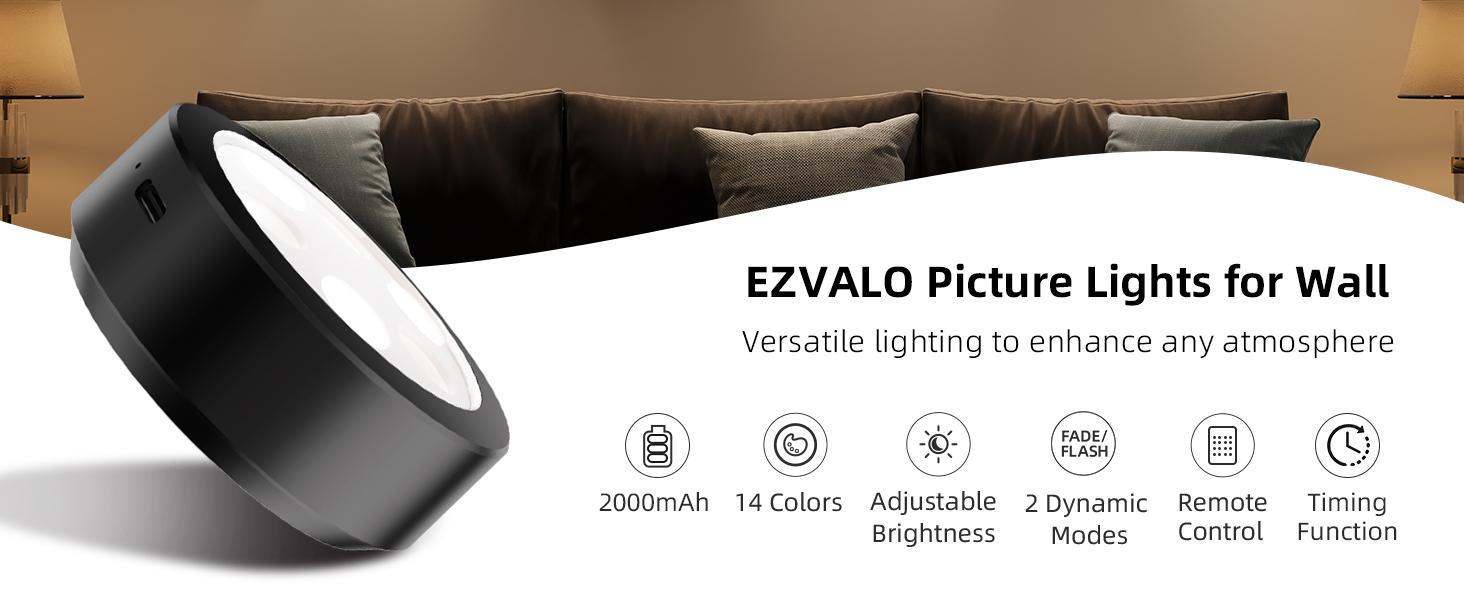 EZVALO Picture Lights for Wall,14 Color(3 Color Temps&12 RGB),2000mAh Rechargeable Battery Magnetic Poster Lights with 2 Color Temps&12 RGB,Remote Dimmable Timer Painting Light,Wall Decor Light for Art Display,Frame