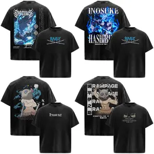 Hashibira Inosuke Demon Slayer: Kimetsu No Yaiba Anime Manga Acid Washed 230GSM Heavyweight Cotton T Shirt Collection - Size S to 3XL - Unisex Vintage Streetwear Oversized Crewneck Merch - Gift for Anime Fans