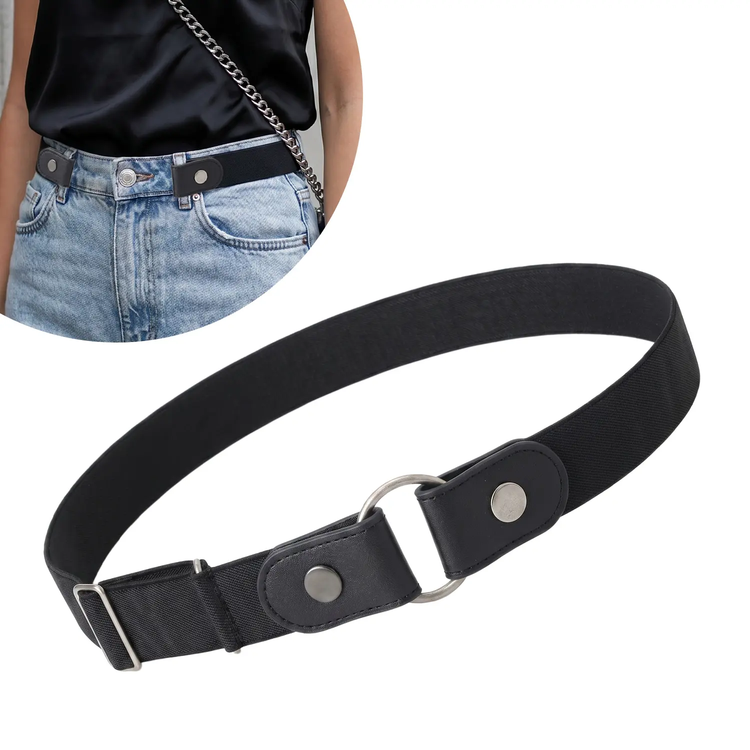 No Buckle Elastic Belt for Men & Women, Adjustable Invisible Stretch Belt with No Bulge for Jeans & Casual Outfits