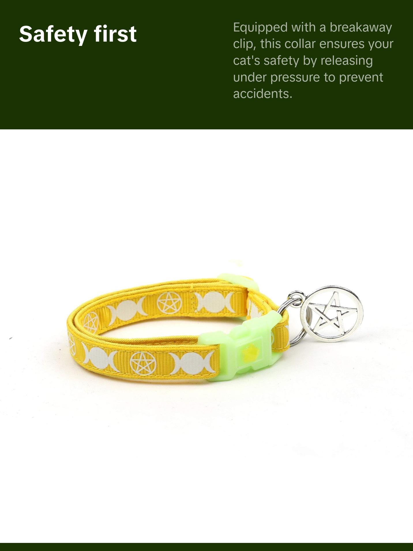 Witch's Familiar Breakaway Safety Cat Collar with Jingle Bell & Pentagram Charm by Pugs2Persians Wicca Pagan Pentacle