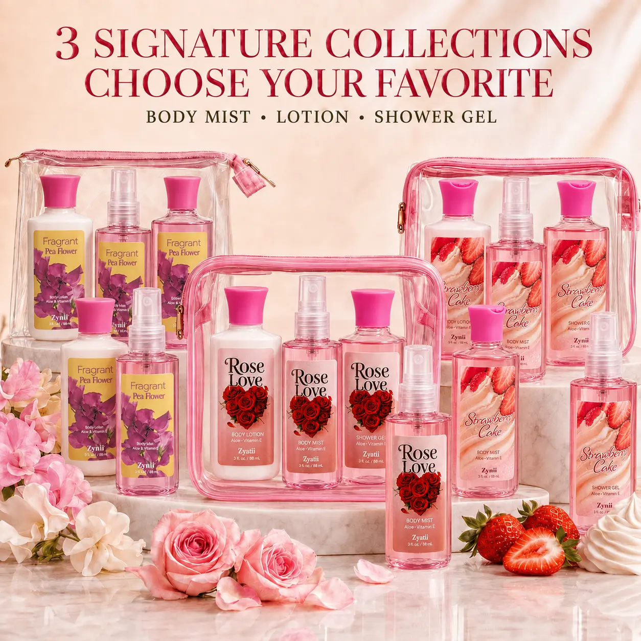 3 Scent Options Women's Fragrance Skincare Set, 3pcs Bath & Body Care Gift Set with Body Mist, Lotion & Shower Gel, 2.98oz Each, Floral Fruity Sweet Scent for Daily Shower, Travel & Gift Giving