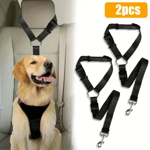 2 Pcs Pet Safety Belt-Adjustable Dog Cat Safety Seat Belt Strap,car seat belt Pet Leash,Safety Tether Vehicle Seatbelt Harness,Dog Traction Rope,For Small Pet