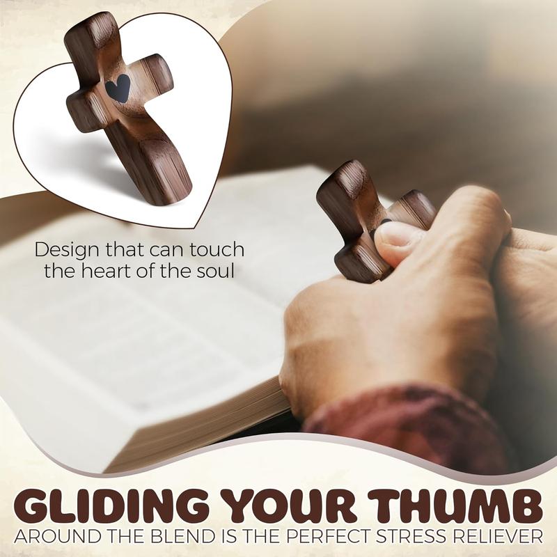 Handmade (3/6/10/20) Pcs Pocket Wooden Cross Fidget | Wooden Cross My Heart - Religious Ornaments Gift for Children and Adults, Rustic Style Decor Pocket Olive Wood Cross Set for Christian Faith, Baptism, Prayer