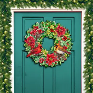 Designocracy 8611070H 24 x 18 in. Holiday Cardinal Garland Wreath Holiday Christmas Door Decor