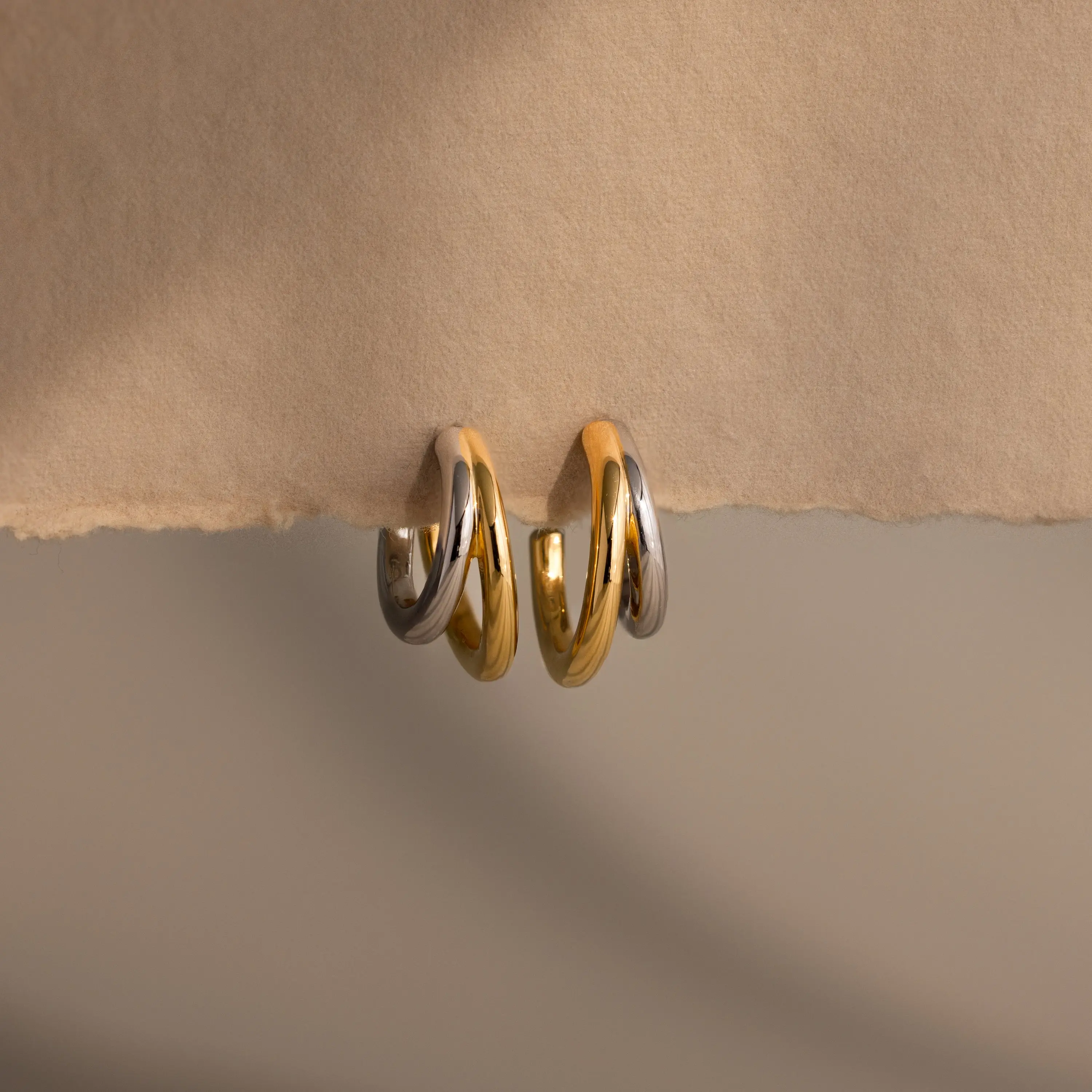 Mixed Metal Duo Hoops by Caitlyn Minimalist - 18K Gold.& Silver Double Hoop Stud Earrings - Trendy Mixed Metal Jewelry - Gift for Her