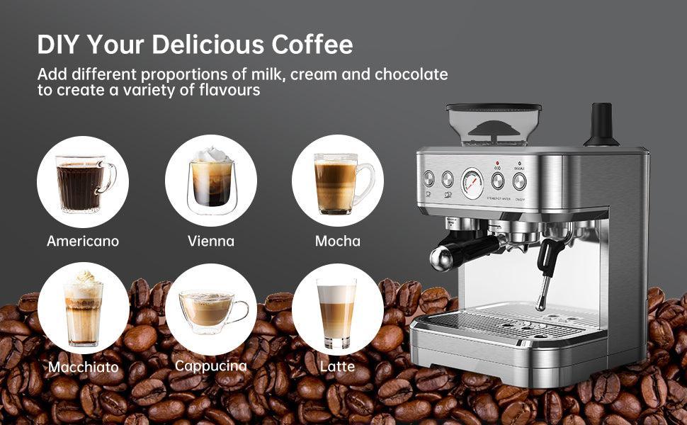 GARVEE 1350W 120V 15 Bar Espresso Machine with Grinder & Milk Frother, Automatic GARVEE 1350W 120V 15 Bar Espresso Machine with Grinder & Milk Frother, Automatic