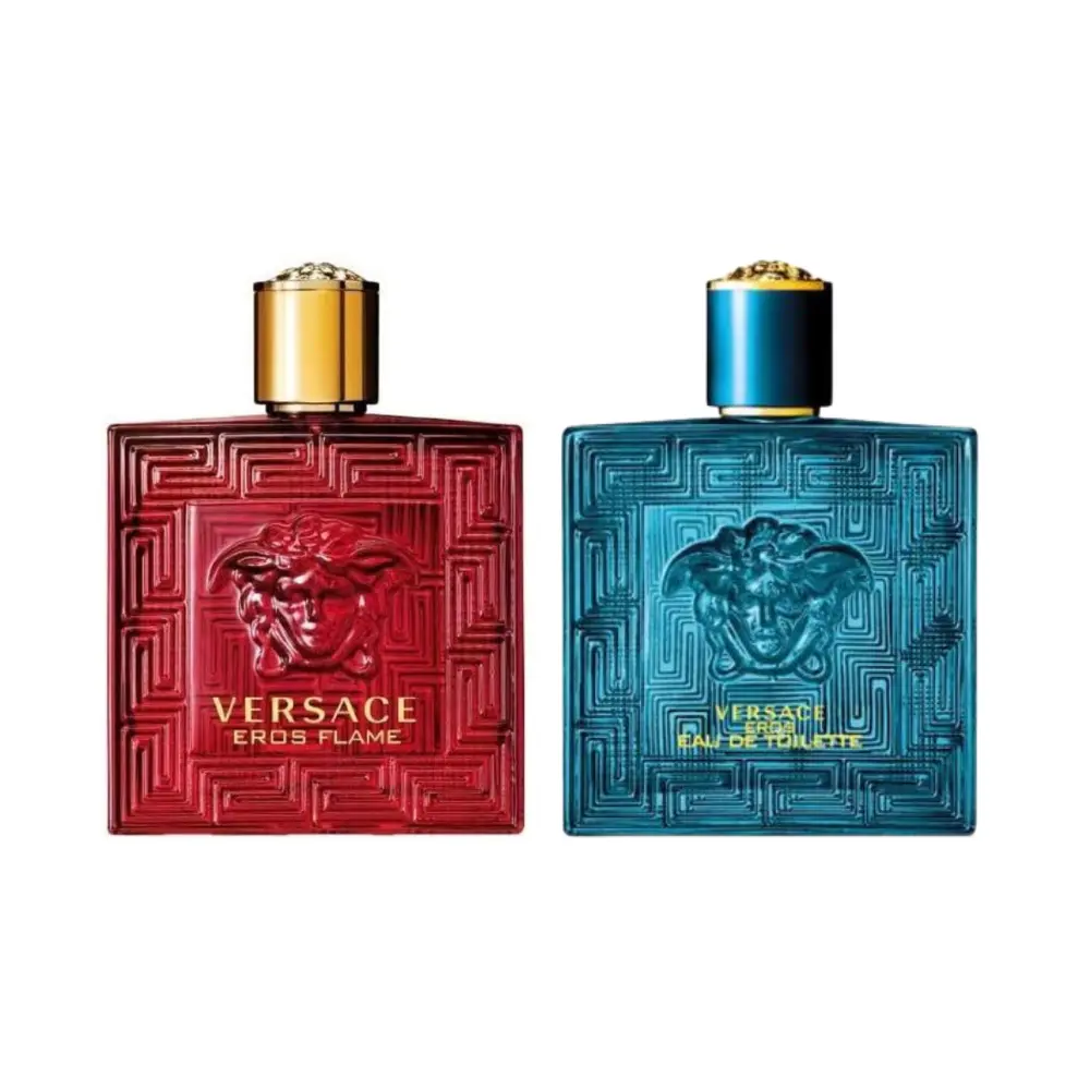 Men's Versace Eros EDT & Eros Flame EDP Combo, 3.4 oz Each - Vanilla Tonka Trail Long-Lasting Fragrances
