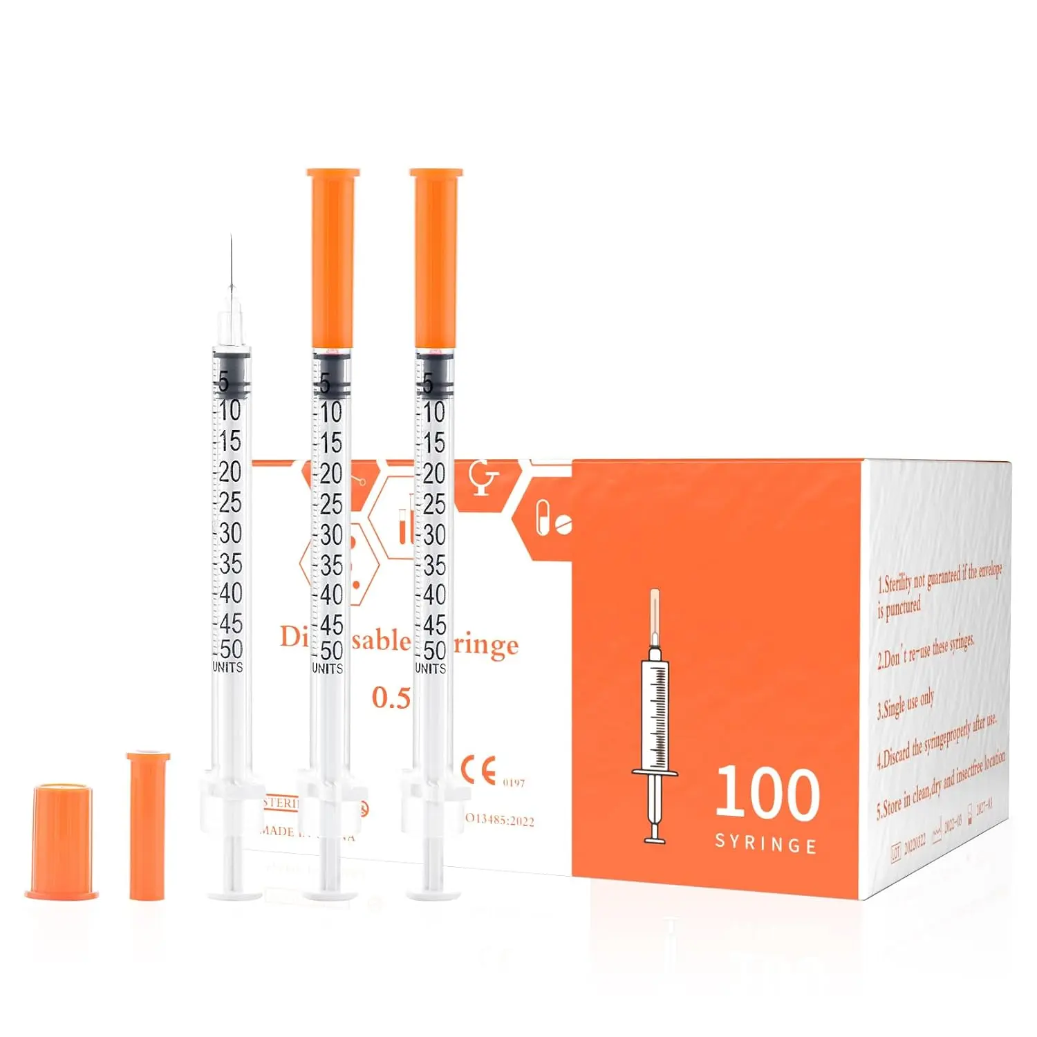 U-100 1/2ml 31ga 0.5cc 31G x 8 mm (5/16"), Lab Disposable Dispensing Supplies, 100Pack
