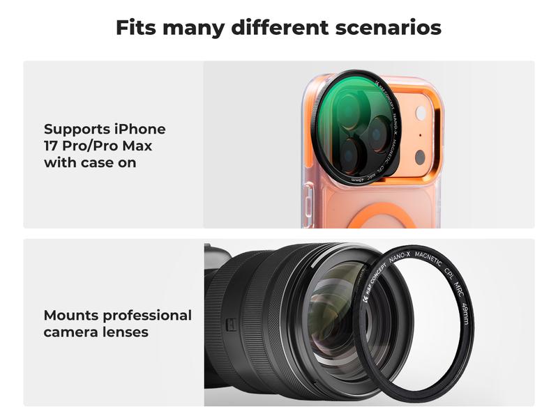 [K&F CONCEPT] Magnetic CPL Lens Filter for iPhone 17 16 15 14 13 12 11 Pro/ProMax，Samsung and Other Smart Phone，Ultra Tiny Snap On Filter, convenience，Anti-Glare & Enhances Texture.uts the glare, reveals true texture