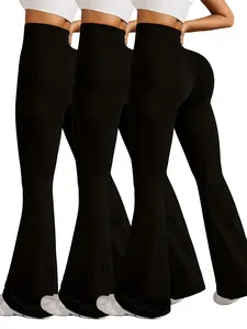 3-Pack High Waist Flared Leggings, Yoga & Running Flare Pants, Everyday Stretchy Bell-Bottoms, Slim Fit Solid Trousers For All Seasons