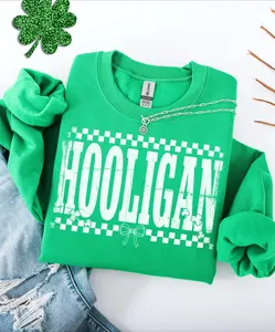 Vintage St Patrick’s Day Hooligan Sweatshirt, Funny Coquette Checkered Design, Retro St Paddy’s Hoodie, Shamrock Graphic Tee - LORA ATCHER