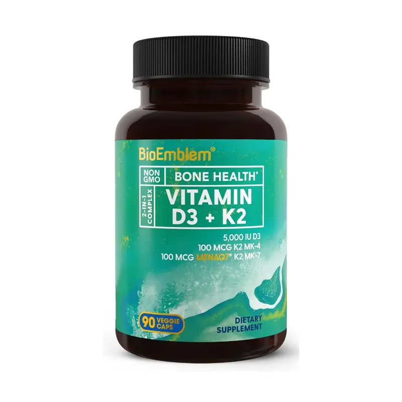 【BioEmblem】Vitamin D3 K2 Capsules (5000IU and 200mcg), Patented MK7 and MK4 for 3-in-1 Complex Support, for Bones, Teeth, Heart, Immune System