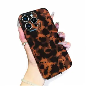 Vintage Amber leopard Pattern Phone Case, Shockproof Protective Soft Silicone case for iPhone 17 Series Plus 11 12 13 14 15 16Pro Max Protection