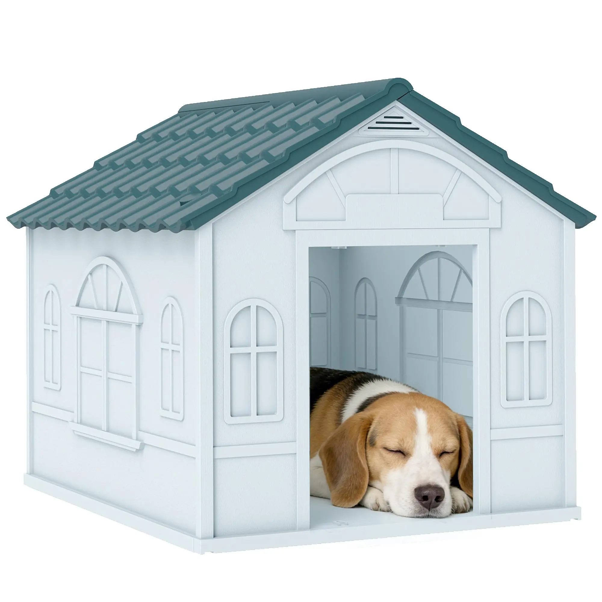 Plastic Dog Kennel for Small-Medium Dogs, Water-Resistant Indoor-Outdoor Puppy Shelter with Door, Easy to Assemble, Blue