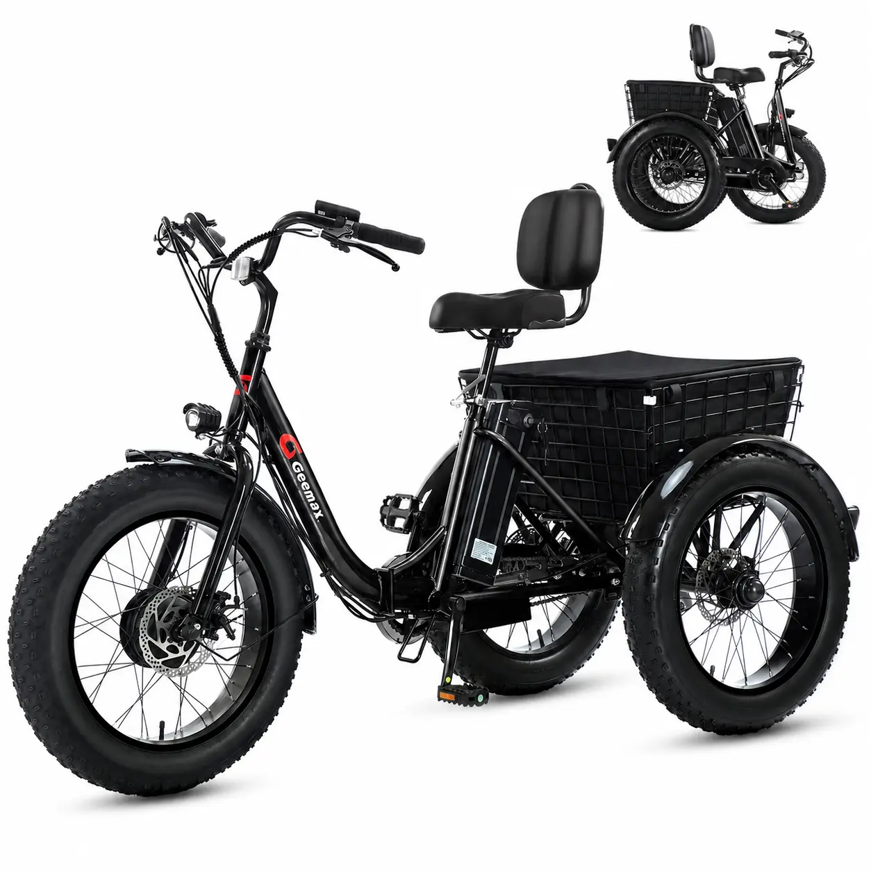 1000W peak motor Foldable Electric Tricycle – 20MPH, 40Miles, 36V 13Ah Removable Battery, Waterproof Cargo Basket for Adults & Seniors