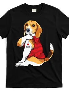 I-Love-Mom-Tattoo-Beagle-Dog-Lover-Women-Gifts-Beagle-Mom-T-Shirt_Ilm2172917-At_Black_Product_Image Same Style for Men And Women 2025 Summer Short-Sleeved Printed T-Shirt Pure Cotton 220G
