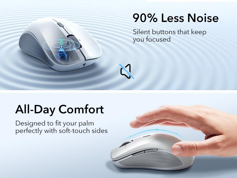 ESR MagMouse Wireless Bluetooth Mouse with Magnetic Base & Built-in Charging Cable - Lightweight, Rechargeable, Ergonomic Design, 6 DPI Levels, Silent Clicks, 2.4 GHz & Bluetooth 5.0 Dual Modes