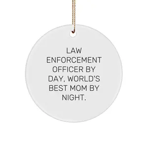 Funny Law Enforcement Officer Gifts, World's Best Mom Circle Ornament, Christmas Unique Gifts from Husband to Law Enforcement Officer, Perfect for Home Decor