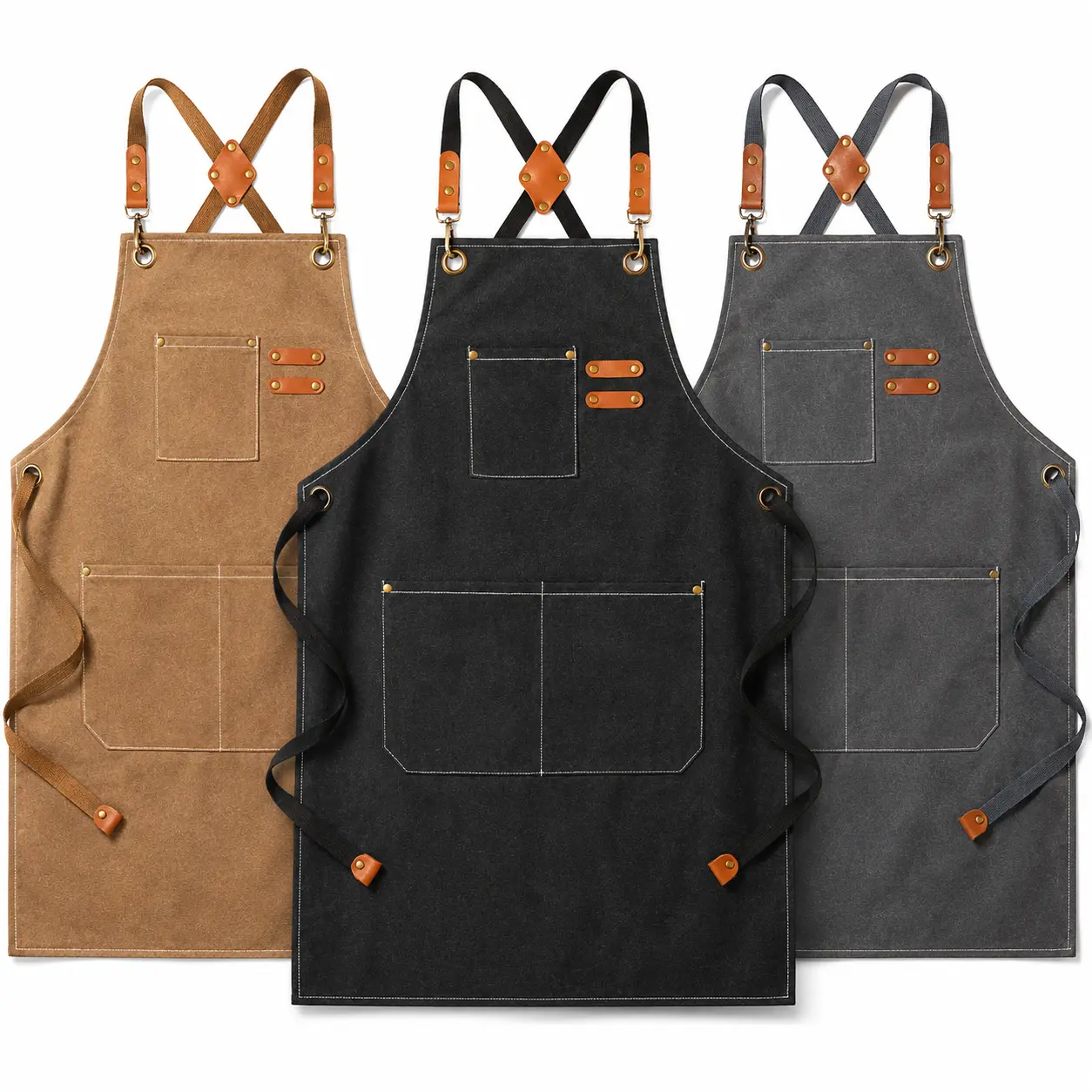 MIUVA Cross Back Canvas Apron for Men Women, Adjustable Chef Apron with Large Pockets, Full Coverage Work Apron for Cooking, BBQ, Baking, Gardening