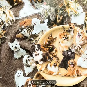 50 Assorted Cartoon Dog Breed Stickers Self-Adhesive for Crafting & Personalization Perfect for Dog Lovers