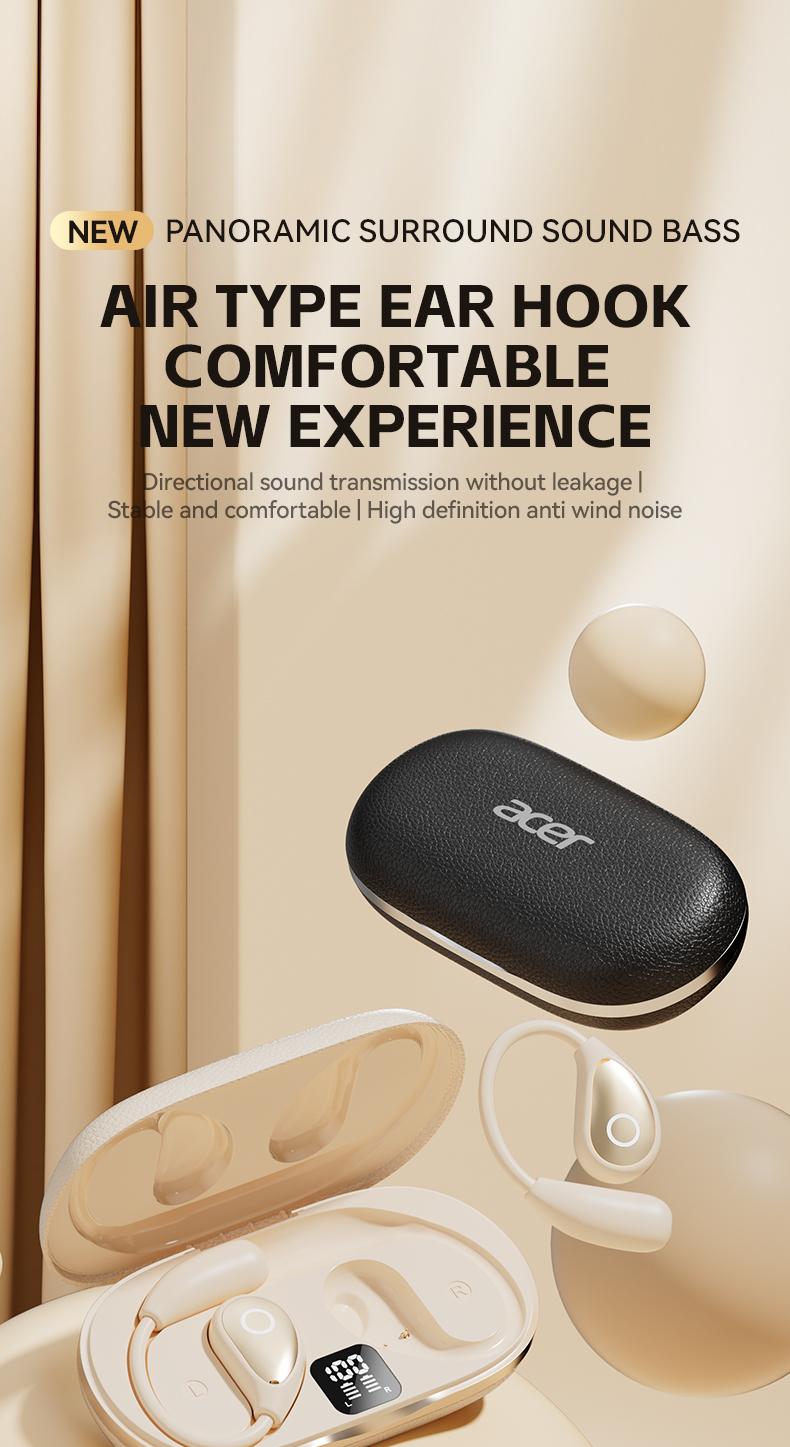 Acer OHR515 Wireless Earbuds,Open-ear Design Wireless Earphone, LongBattery Life Earbuds for Sports, Touch ControlEarbuds,Audio Headset Electronic ear headphone Digital Bluetooth openearearbuds Loudspeaker Black wireless headphones wired earphones