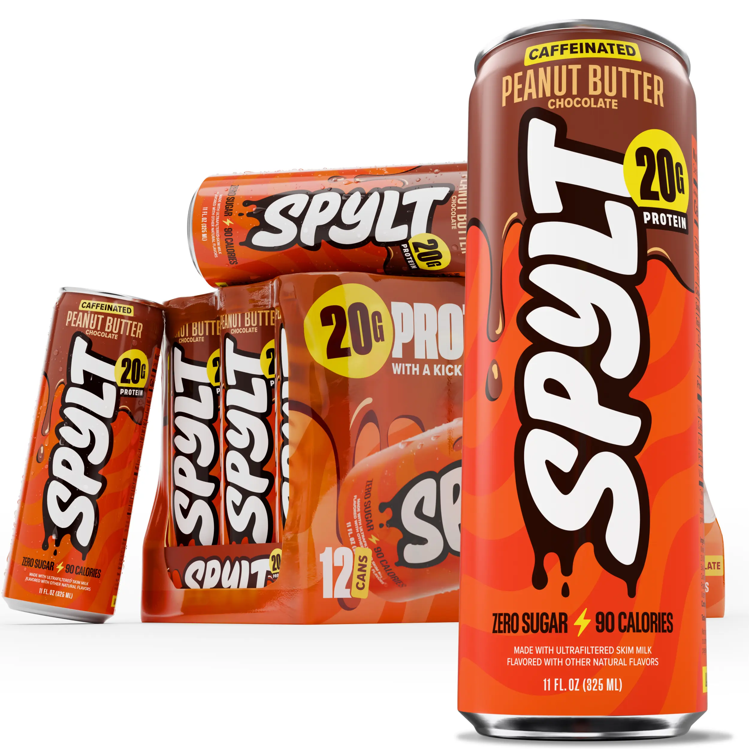 SPYLT High Protein Drink, Caffeinated Chocolate Milk - Peanut Butter Chocolate | Workout Recovery & Energy Boost | Sugar Free, Lactose Free | Ready-to-Drink, 12-Pack Beverage - PACKAGING MAY VARY