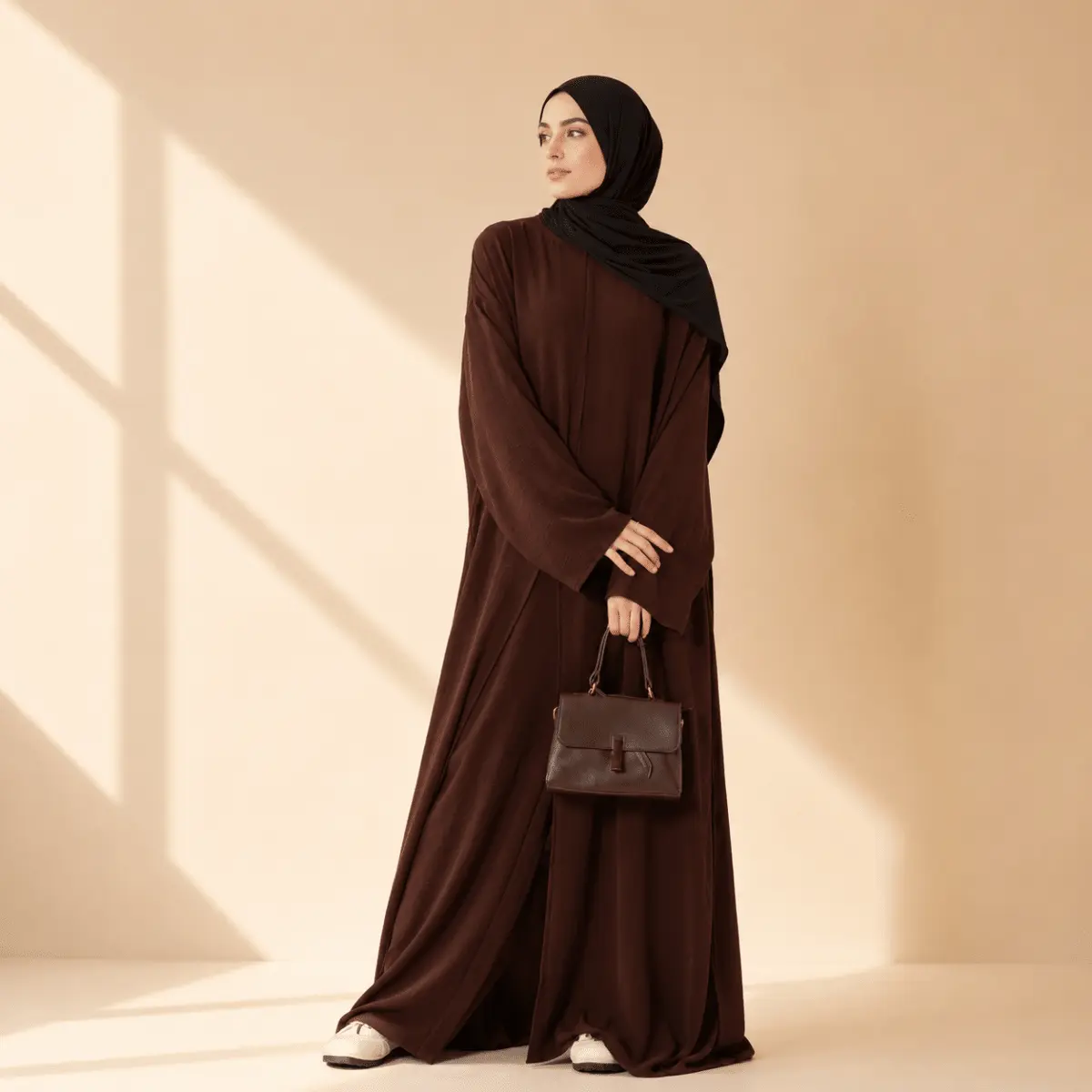 Women's Loose Modest 2-Piece Abaya Set, Long Sleeve Crepe Top & Wide Leg Pants with Pockets, Casual Minimalist Muslim Outfit(MA436)