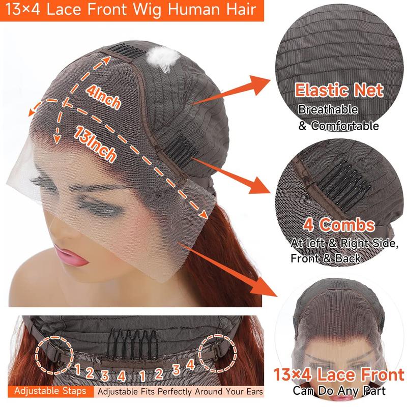 Dark Reddish Brown Wigs  Lace Front Wigs Human Hair 13X4 HD Lace Front Wigs Human Hair 200 Density Body Wave Frontal Wigs Human Hair with Baby Hair Glueless Wig Auburn Colored Wigs 33#