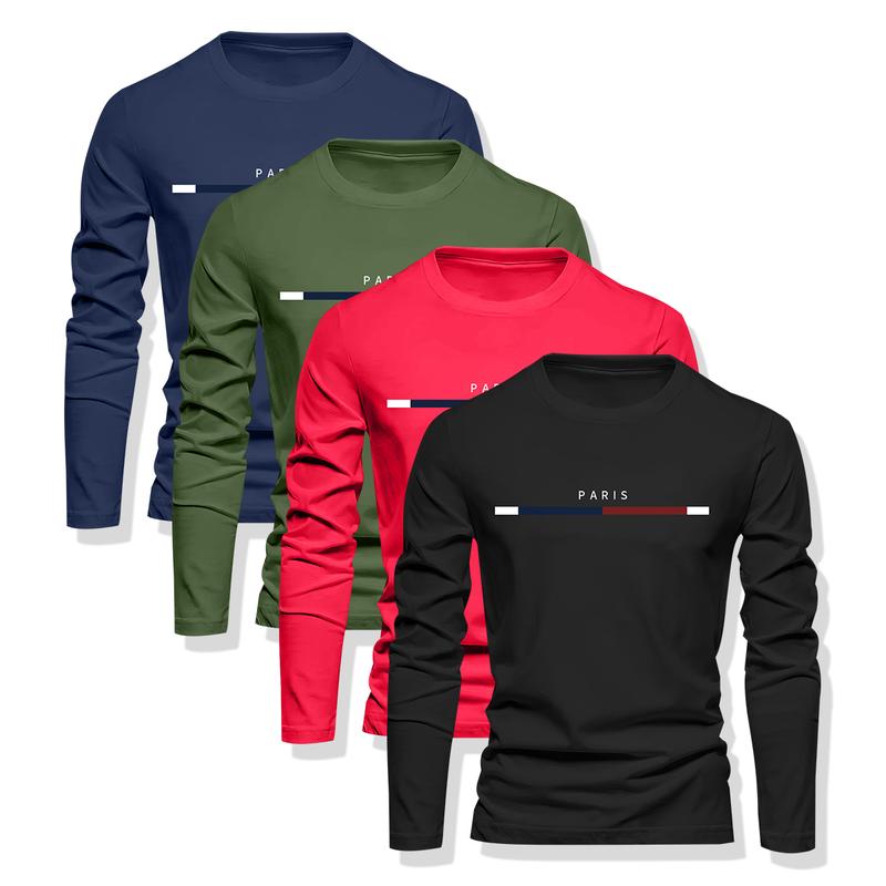 4pcs Long Sleeve T-Shirt Sweatshirt Fitness Training Quick-Dry Clothing Comfortable Breathable Daily Casual Wear Fashion Homewear Outdoor Recreation Long Sleeve Top, Streetwear  Outfits Men Stylish Fabric