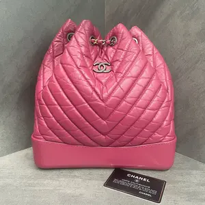 Pre-owned CHANEL Cowhide Shoulder Bags GABRIELLE Pink Calfskin Quilted V Stitch Hobo Backpack