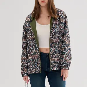 Women's Camouflage Hoodie Spring Jacket, Leight Weight Full-Zip Hooded Pullover with Collar, Casual Camo Zipper Jacket for Spring Daily Wear & Outdoor chic outerwear , Women's Clothing S-XL