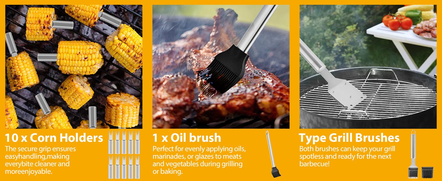 BBQ Grill Tool Set 30pcs Heavy Duty Stainless Steel Utensils in Aluminum Case for Family Cooking & Grilling Essentials Non-Slip Grilling Accessories Sliver