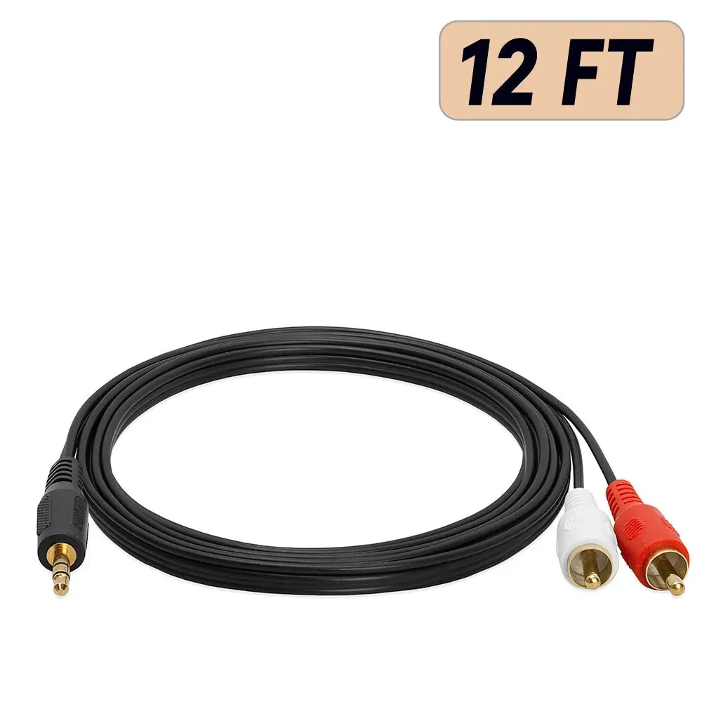 3.5mm to RCA Cable 2RCA to AUX Cord 2-RCA to 3.5mm Adapter Stereo Audio Y-Cable 12 Feet 726-AB High-Quality Audio Connection, Accessories, Compatibility Home Entertainment Systems Flexible Use