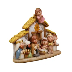 Small Nativity Scene Playset Figures for Christmas Decorations with LED Light Display