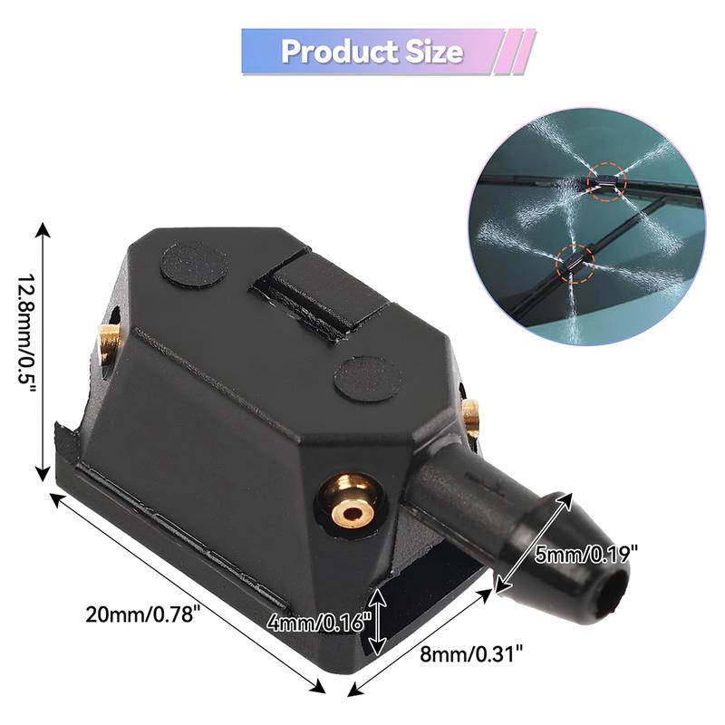 DABATR 2 PCS Front Windshield Washer Nozzles, 4-Hole Spray Wiper Arm Sprayer, 5mm Inlet Left & Right Washer Squirter Replacement, Universal Car Accessories