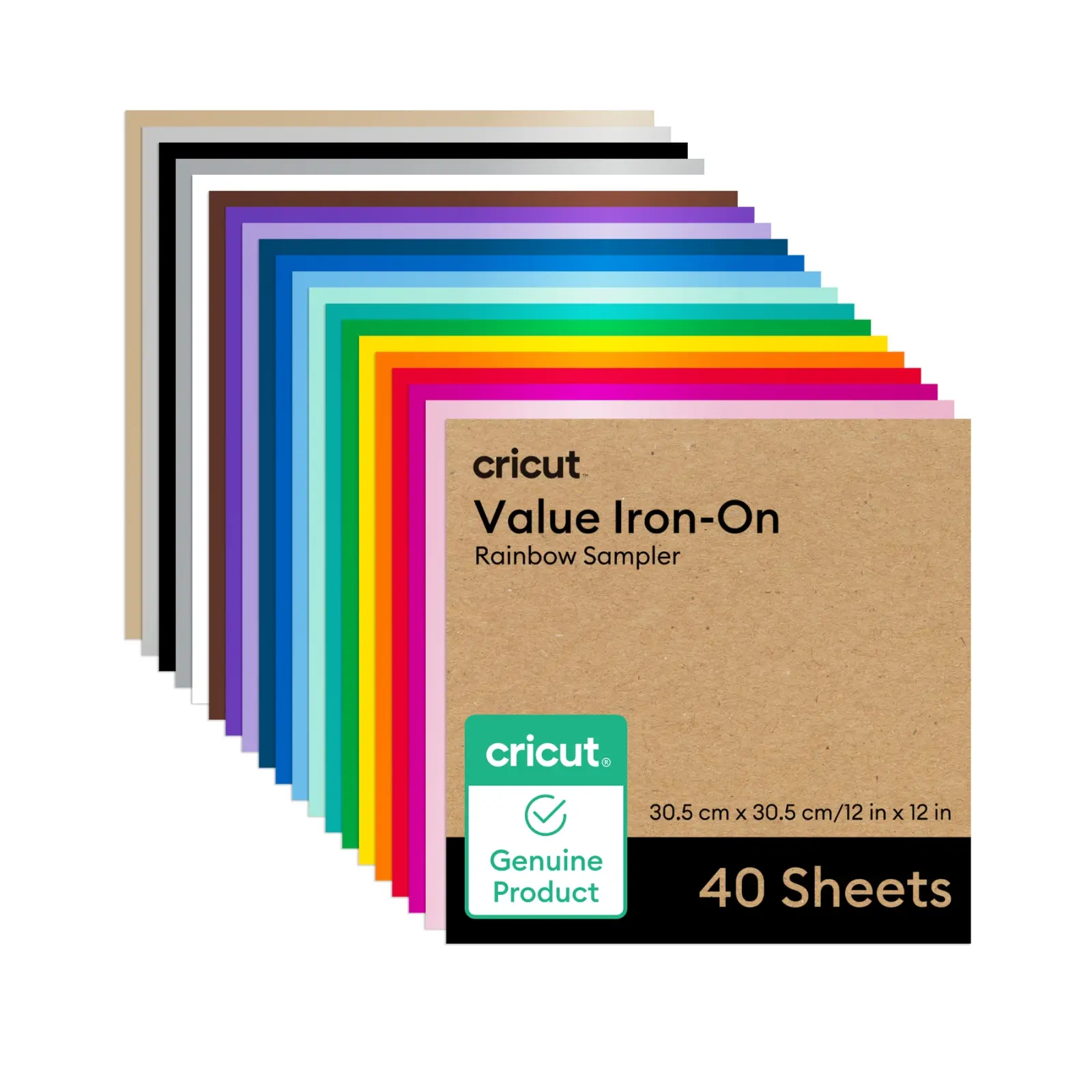 Cricut Value Iron-On Vinyl Sheets, Rainbow Sampler - 12 in x 12 in (40 count)
