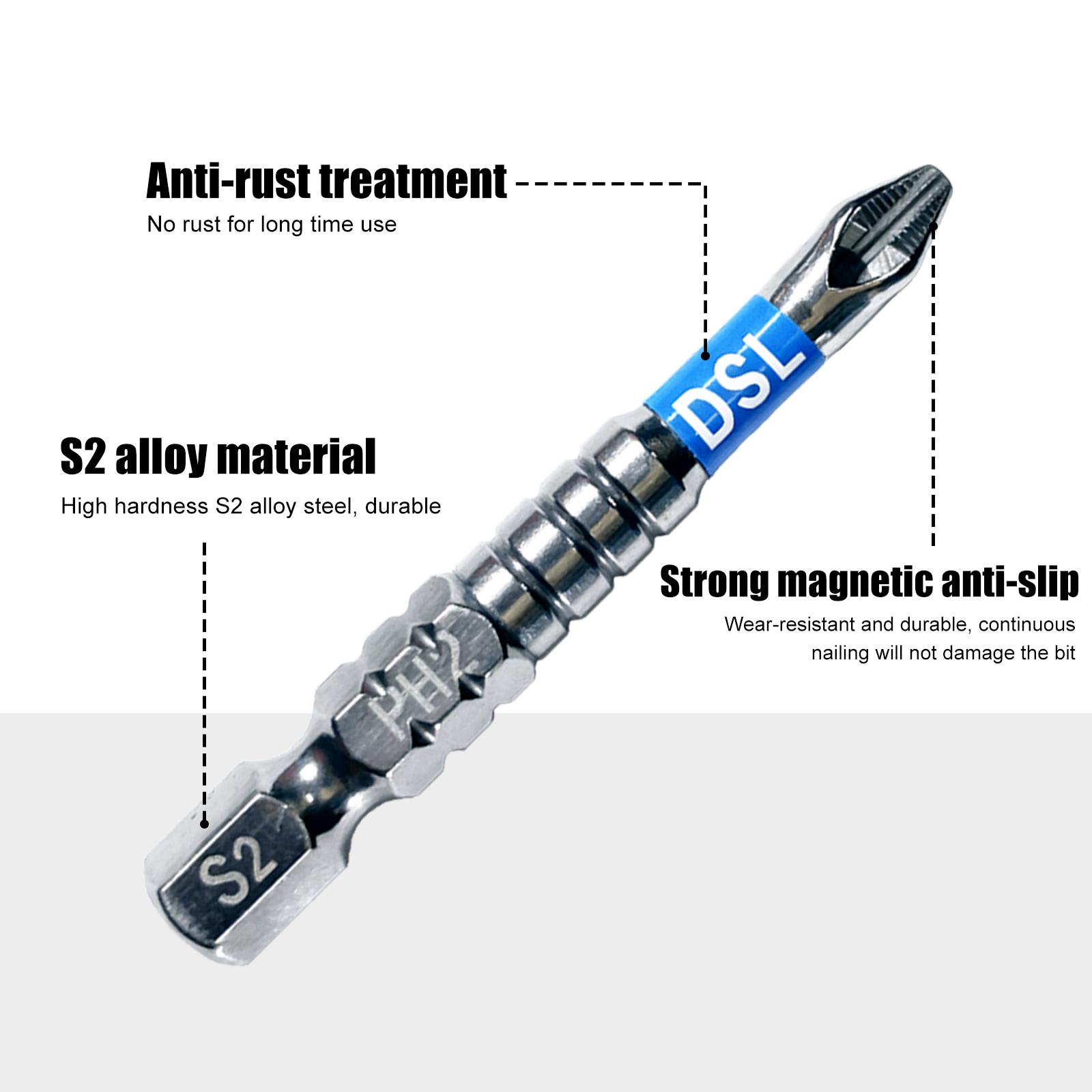 10pcsPhillips Screwdriver Bit PH2 Serrated Tip 1/4" Hex Shank 2" (50mm) Long Impact Magnetic Anti Slip Cross Screw Driver Industrial Power Drill Bits for Remove Fastening Screws