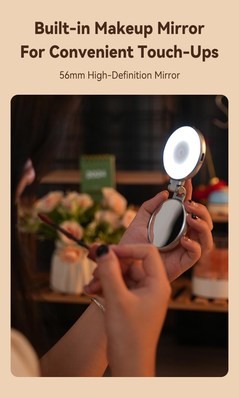 【TikTokShopStockUp】TELESIN 3-in-1 Magnetic Mirror Selfie Light –360° LED Ring Light with MagSafe, Mirror and Phone Stand, Portable Rechargeable Fill Light, 3 Color Temperatures for Makeup, Live Streaming, Video Calls, Gift, Compatible with iPhone 17