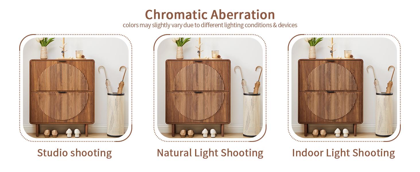 Giratree Modern Wooden Shoe Cabinet for Entryway, Slim 2-Tier Flip Drawers with Hidden Storage, Freestanding Narrow Shoe Organizer, Elegant Half-Moon Fluted Design, Perfect for Hallway or Small Apartments